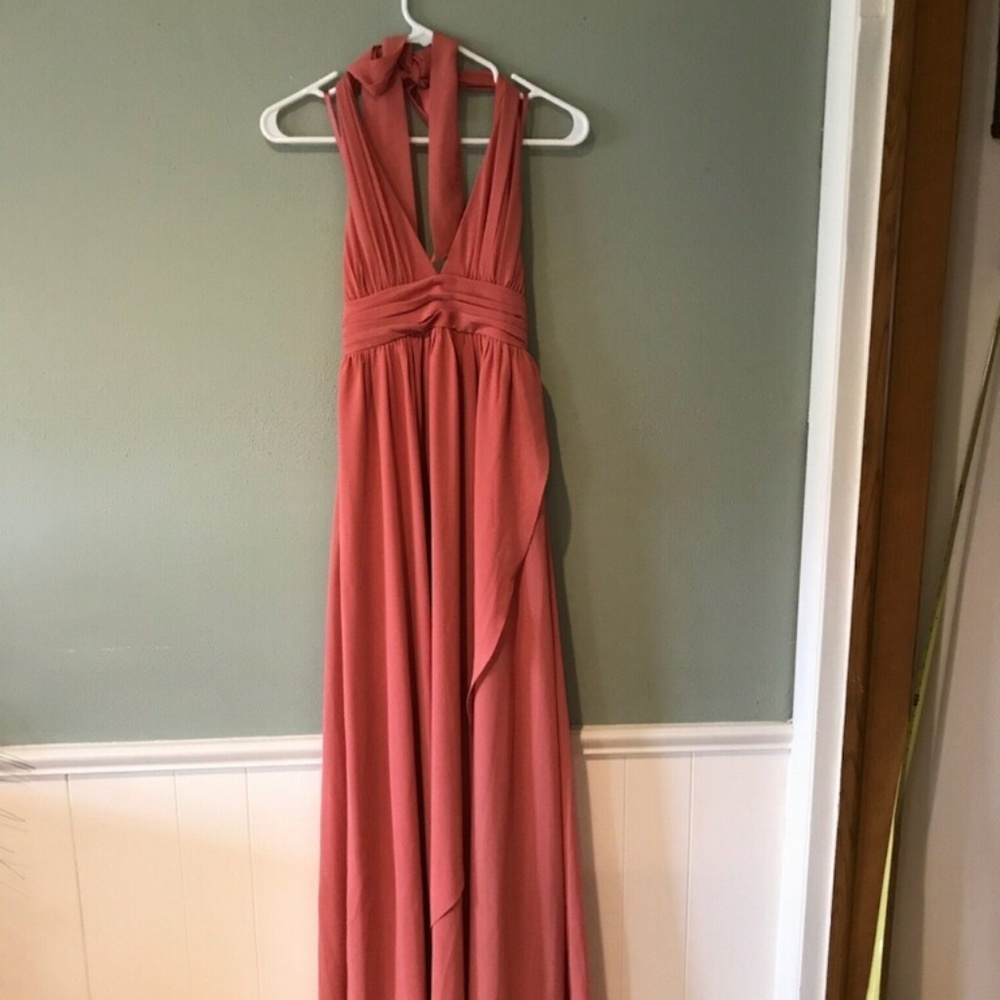 BRAND NEW - DRESSY CORAL MAXI HALTER DRESS